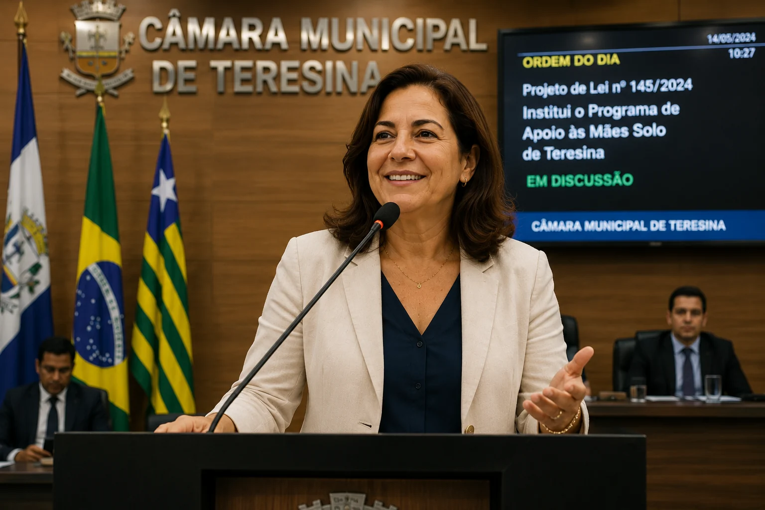 Maria Teresina discursando no púlpito da Câmara Municipal de Teresina