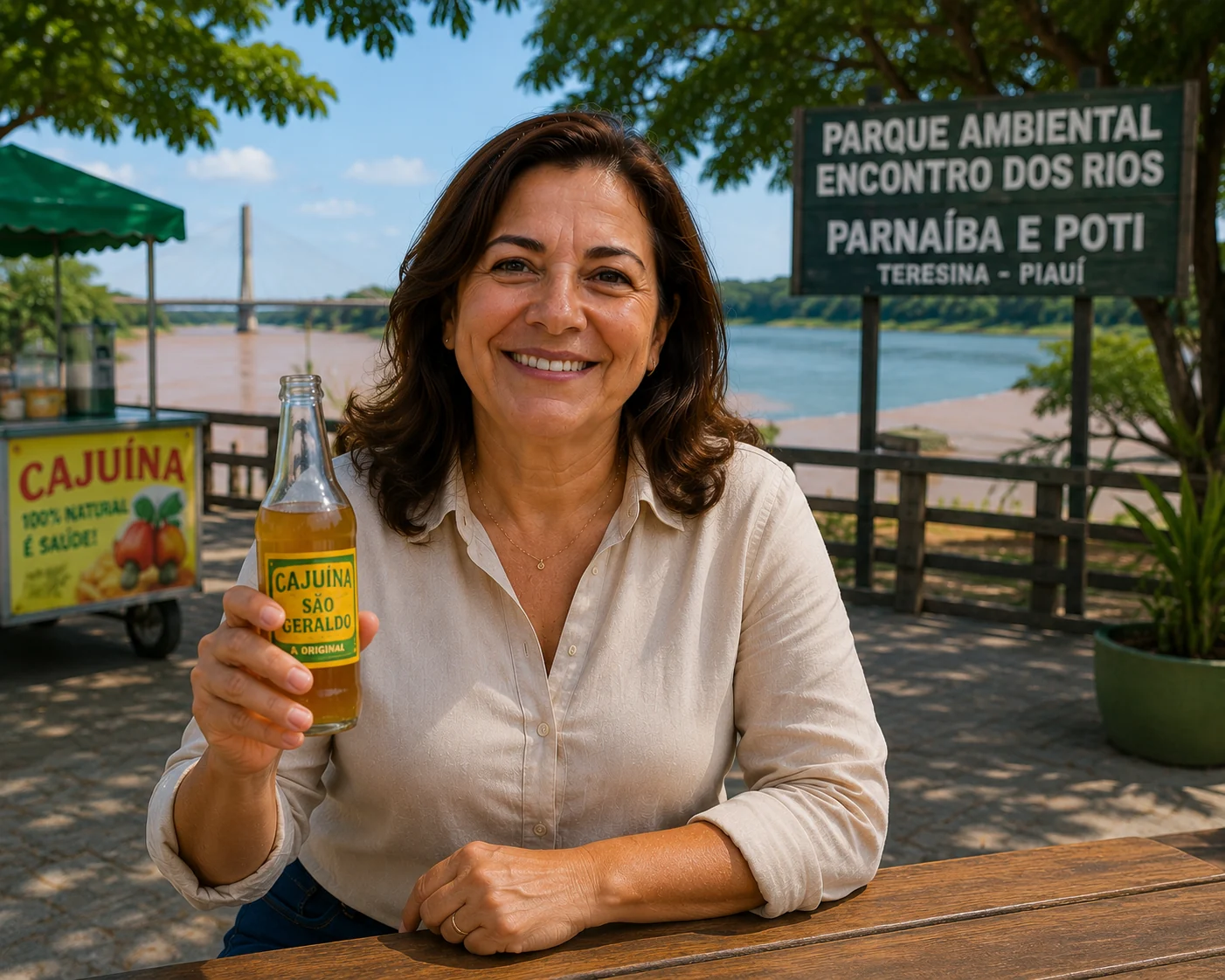 Maria Teresina no Parque Ambiental Encontro dos Rios, com cajuína
